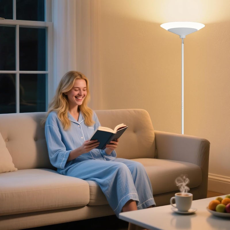 SIBRILLE White Torchiere Floor Lamp - 30W Dimmable LED Standing Lamp with Remote/Button Control, 1800Lm, 3000-6500K, 72in Bright Standing Pole Light for Living Room Bedroom Office Corner - Image 5